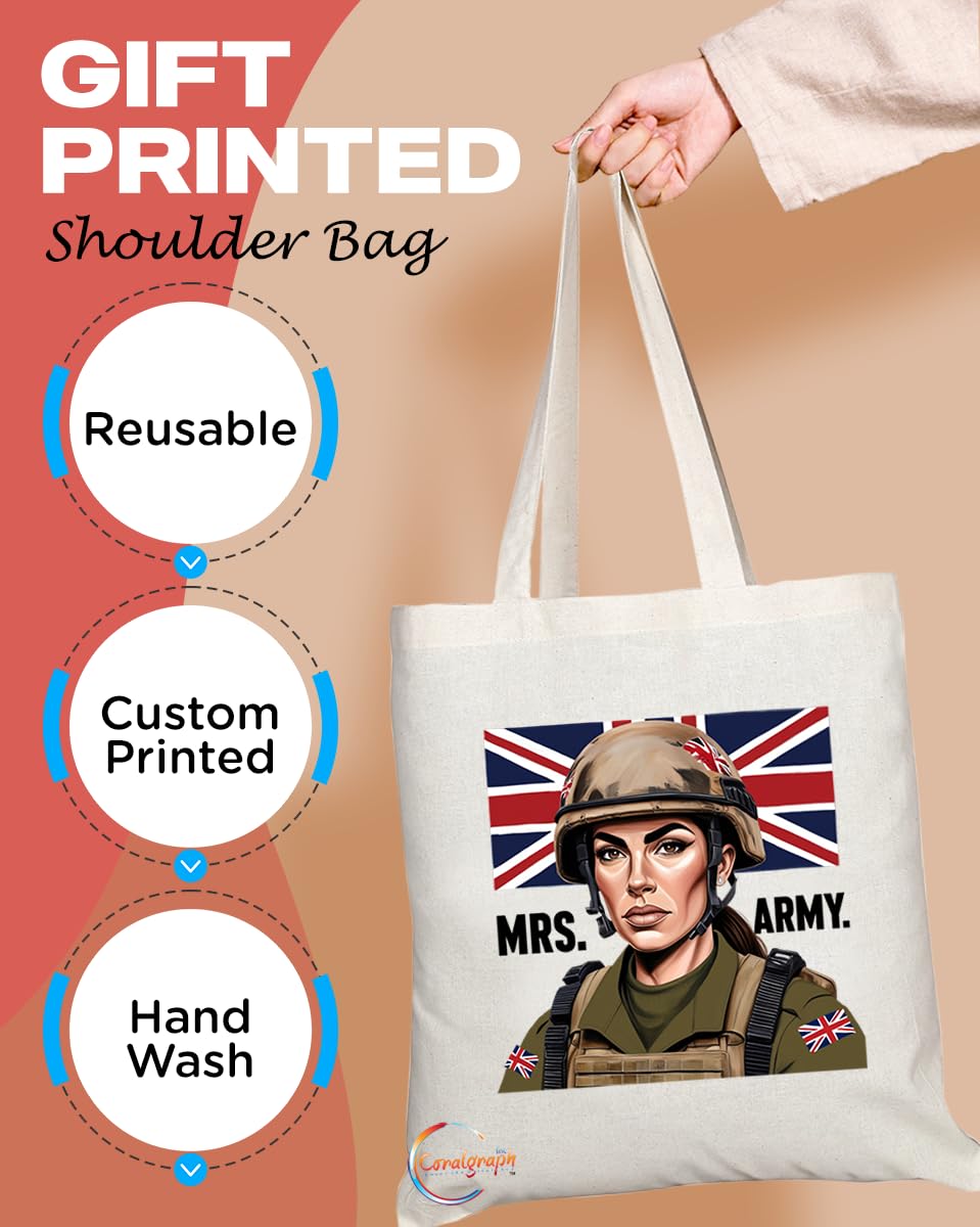 TB1749 Mrs Army Tote Bag - Great for Married Soldiers, Military Personnel, Veterans - Sustainable, Stylish, Long Handled, Durable and Reusable