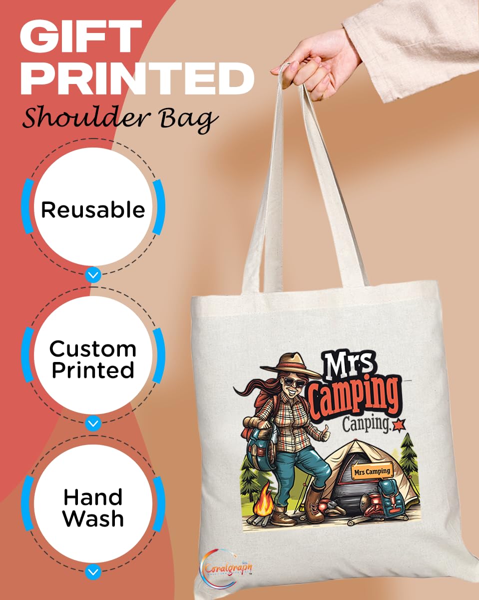 TB1832 Mrs Camping Tote Bag - Gift for Female Campers, Outdoor Enthusiasts, Adventure Lovers - Durable, Stylish, Eco-Friendly, Reusable, Spacious, and Lightweight