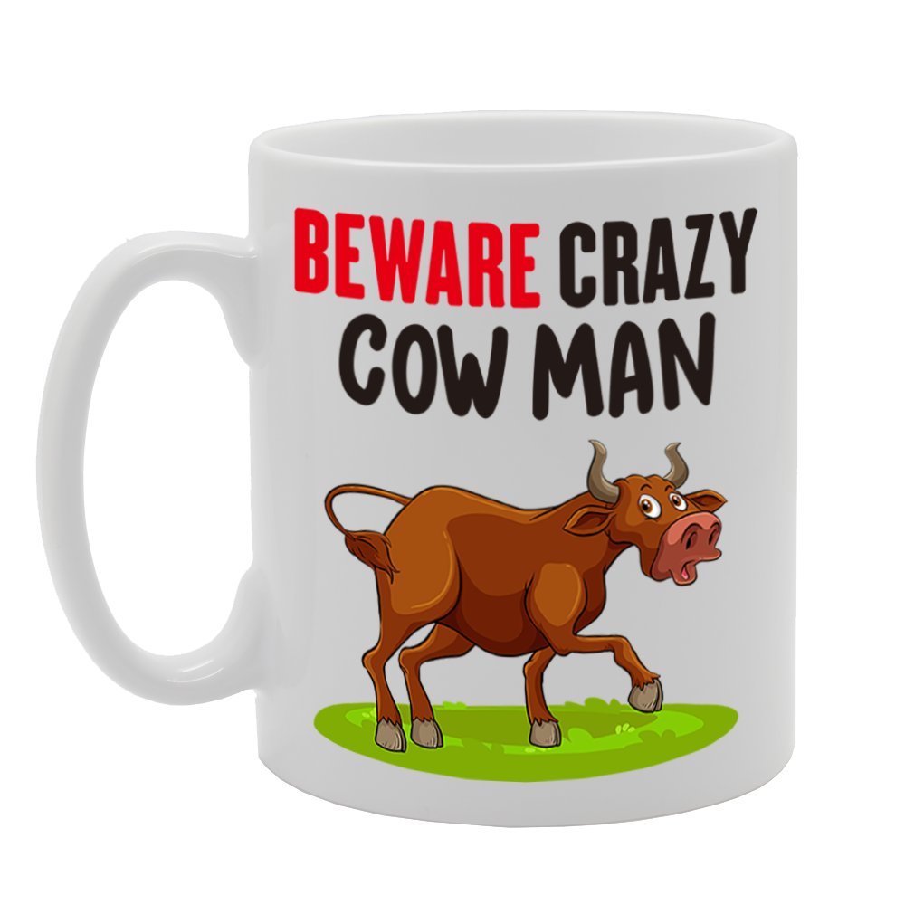 Beware Crazy Cow Man   Printed Tea Coffee Cermic  Mg4284 - Funny Printed Coffee Mug - Great Gift Idea