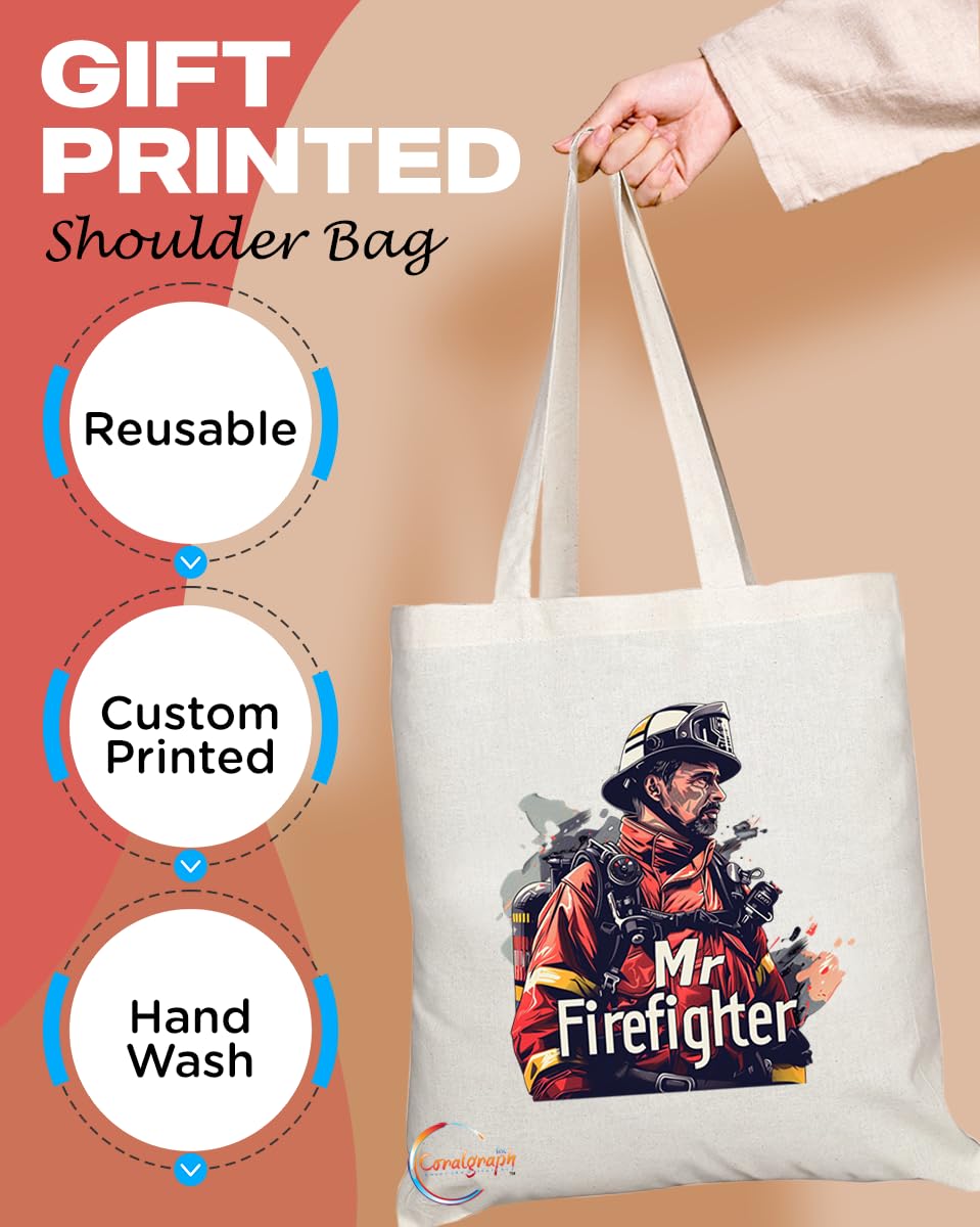 TB1778 Mr Firefighter Tote Bag - Great for Firefighters, Emergency Responders, Heroes - Sustainable, Stylish, Long Handled, Durable and Reusable