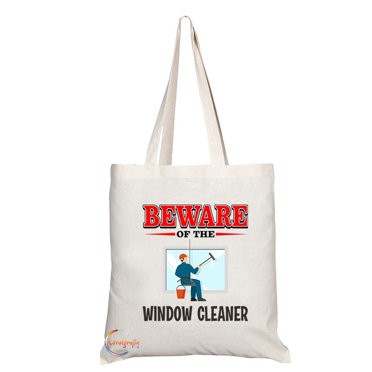 TB821 Beware of the Window Cleaner Novelty Present Gift Printed Eco-Friendly Stylish Long Handled Tote Shoulder Bag