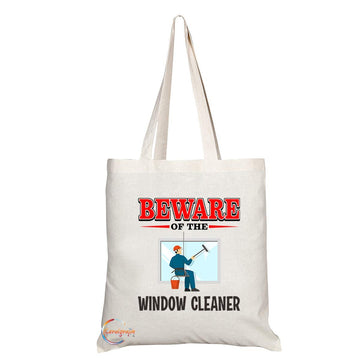 TB821 Beware of the Window Cleaner Novelty Present Gift Printed Eco-Friendly Stylish Long Handled Tote Shoulder Bag