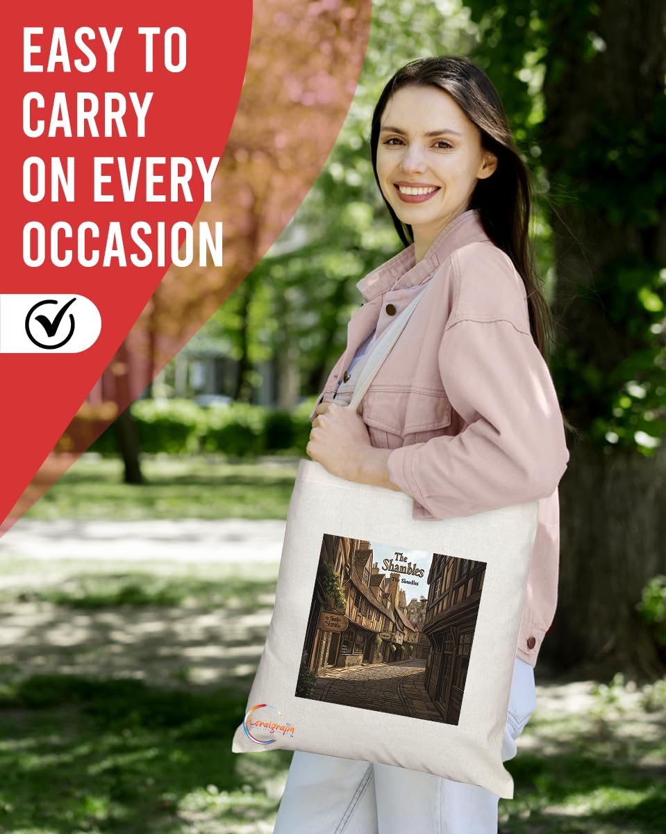 Natural Reusable Shopping Souvenir Tote Bag Featuring Cities and Landmarks in United Kingdom (The Shambles)