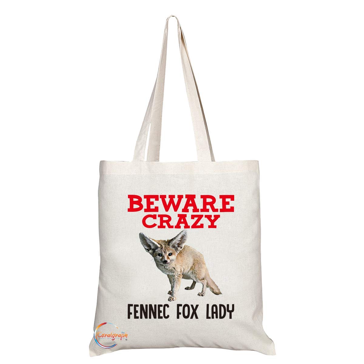 TB374 Beware Crazy Fennec Fox Lady Novelty Present Gift Printed Eco-Friendly Stylish Long Handled Tote Shoulder Bag