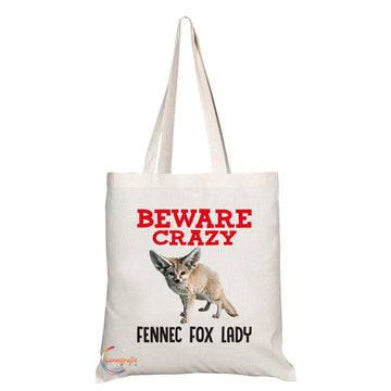 TB374 Beware Crazy Fennec Fox Lady Novelty Present Gift Printed Eco-Friendly Stylish Long Handled Tote Shoulder Bag