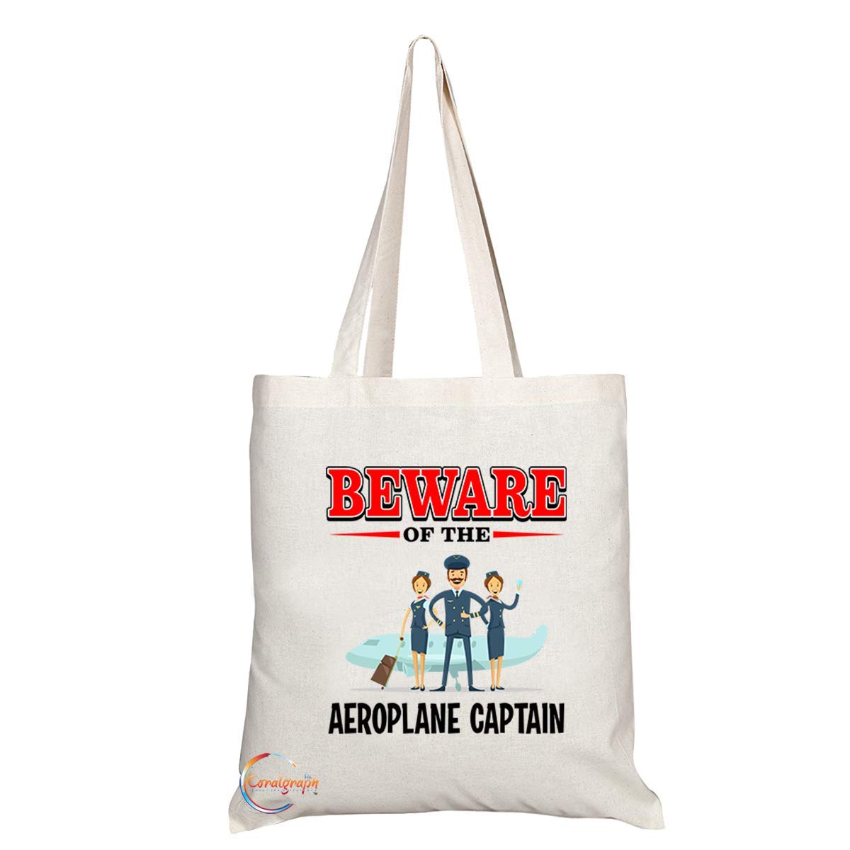 TB827 Beware of the Aeroplane Captain Novelty Present Gift Printed Eco-Friendly Stylish Long Handled Tote Shoulder Bag