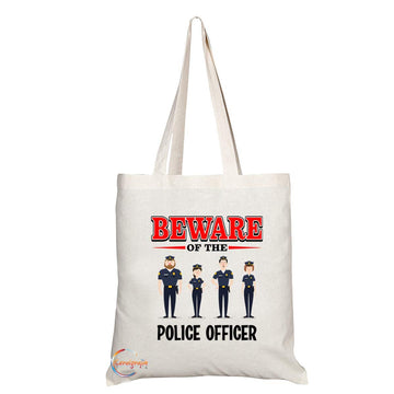 TB893 Beware of the Police Officer Novelty Present Gift Printed Eco-Friendly Stylish Long Handled Tote Shoulder Bag