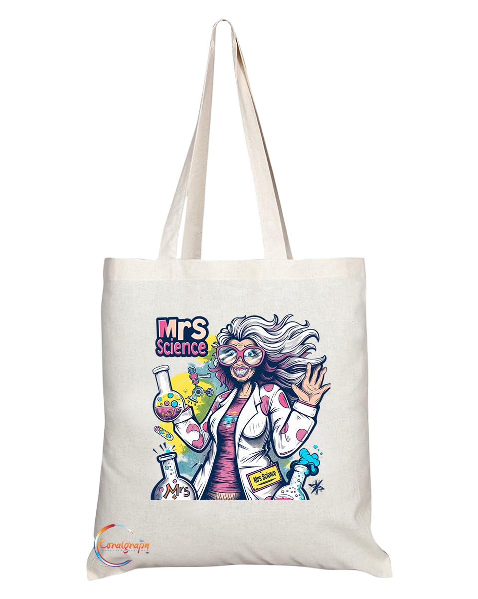 TB1820 Mrs Science Tote Bag - Gift for Female Scientists, Science Teachers, Research Enthusiasts - Durable, Stylish, Eco-Friendly, Reusable, Spacious, and Lightweight