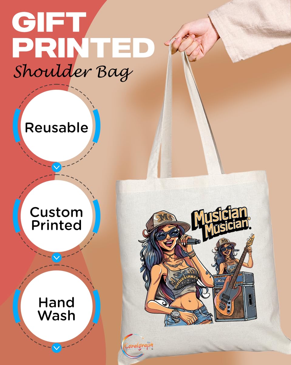TB1856 Ms Musician Tote Bag - Great Gift for Female Musicians, Band Members, Music Lovers - Durable, Stylish, Eco-Friendly, Reusable, Spacious, and Lightweight