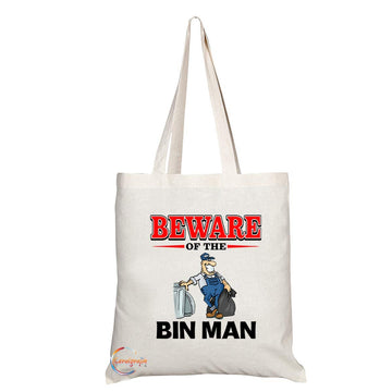 TB860 Beware of the Bin Man Novelty Present Gift Printed Eco-Friendly Stylish Long Handled Tote Shoulder Bag