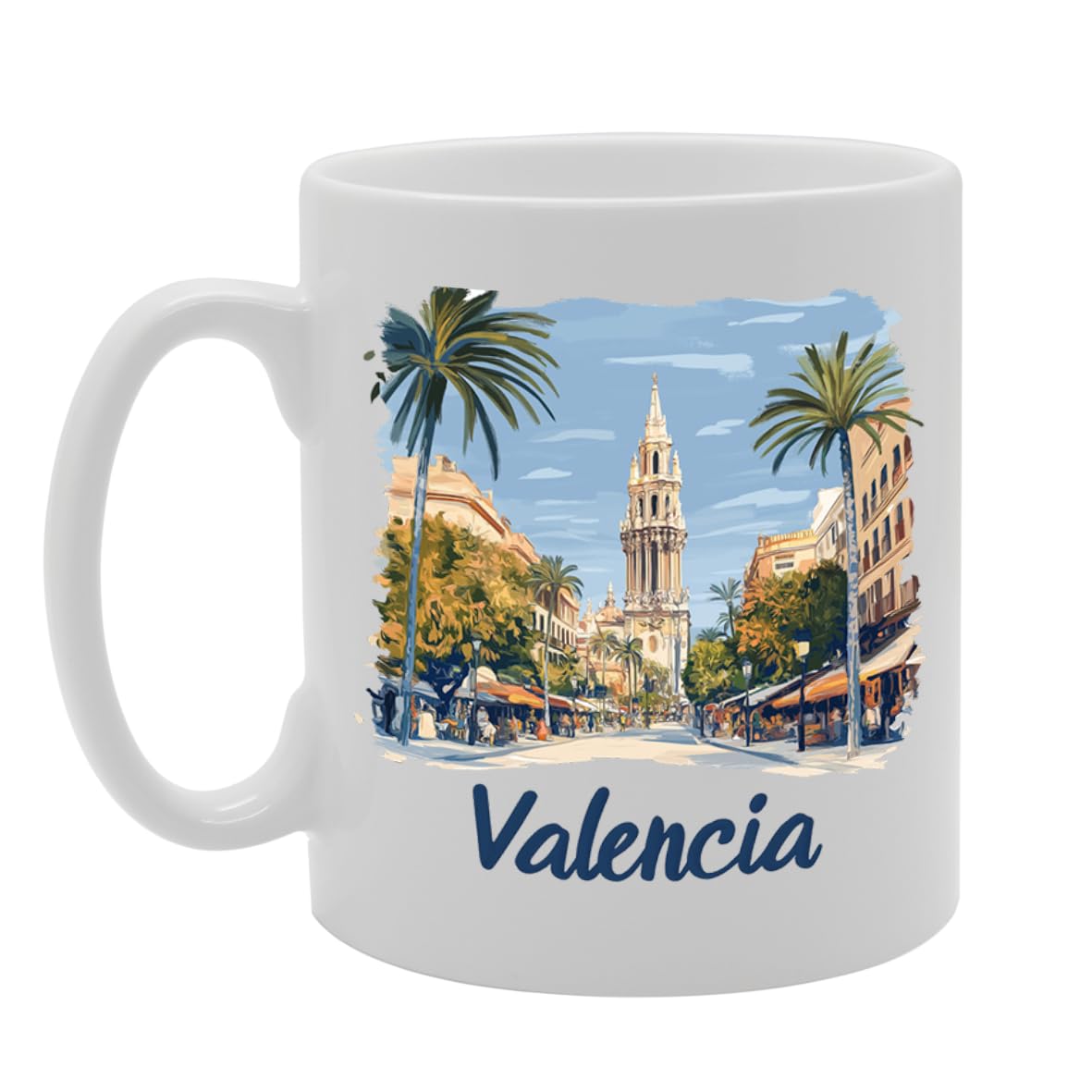 11Oz Dishwasher-Safe Ceramic  Featuring Popular Cities & Capitals From Europe And Around The World (Valencia) - Funny Printed Coffee Mug - Great Gift Idea