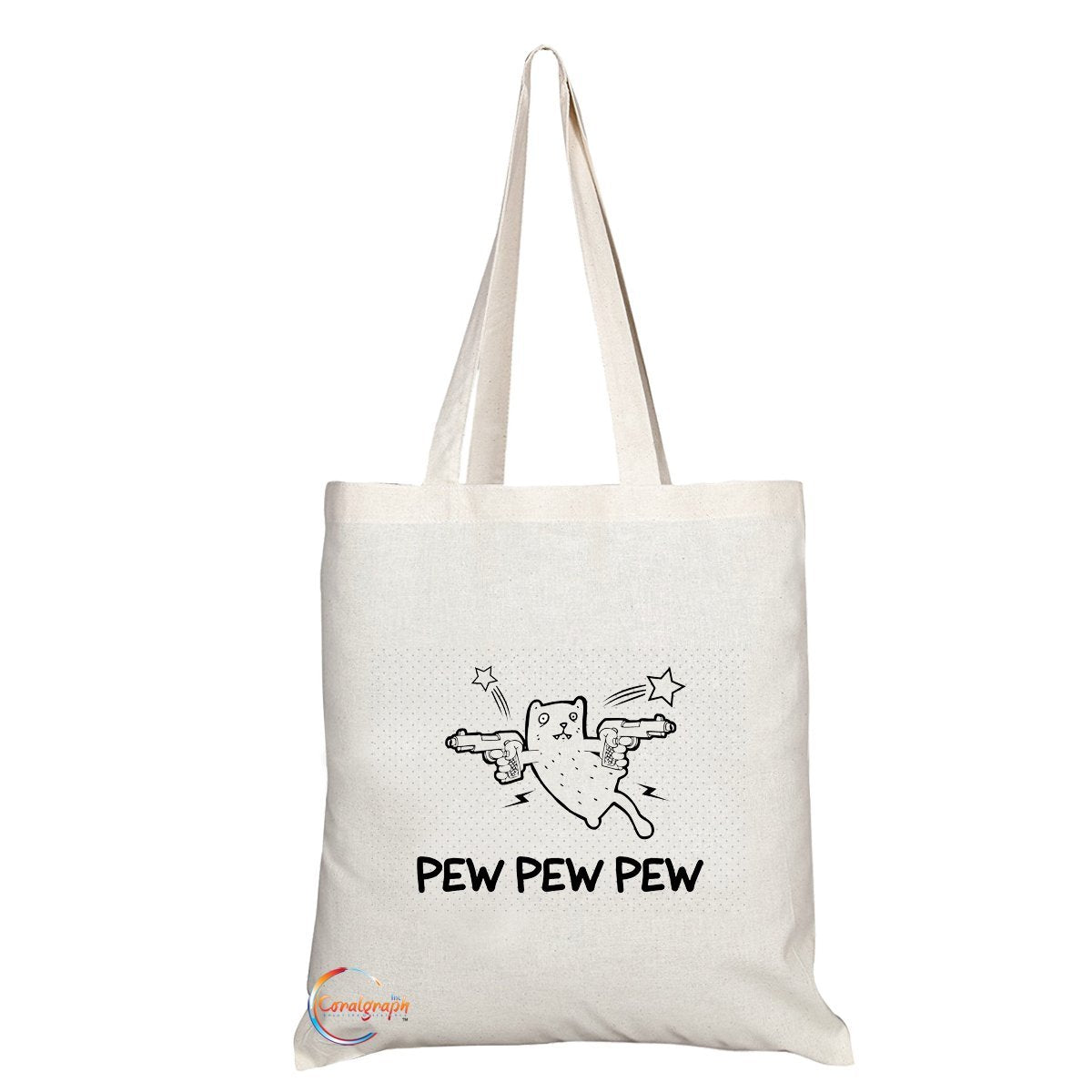 TB049 PEW PEW PEW Novelty Present Gift Printed Eco-Friendly Stylish Long Handled Tote Shoulder Bag