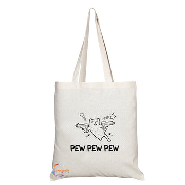 TB049 PEW PEW PEW Novelty Present Gift Printed Eco-Friendly Stylish Long Handled Tote Shoulder Bag