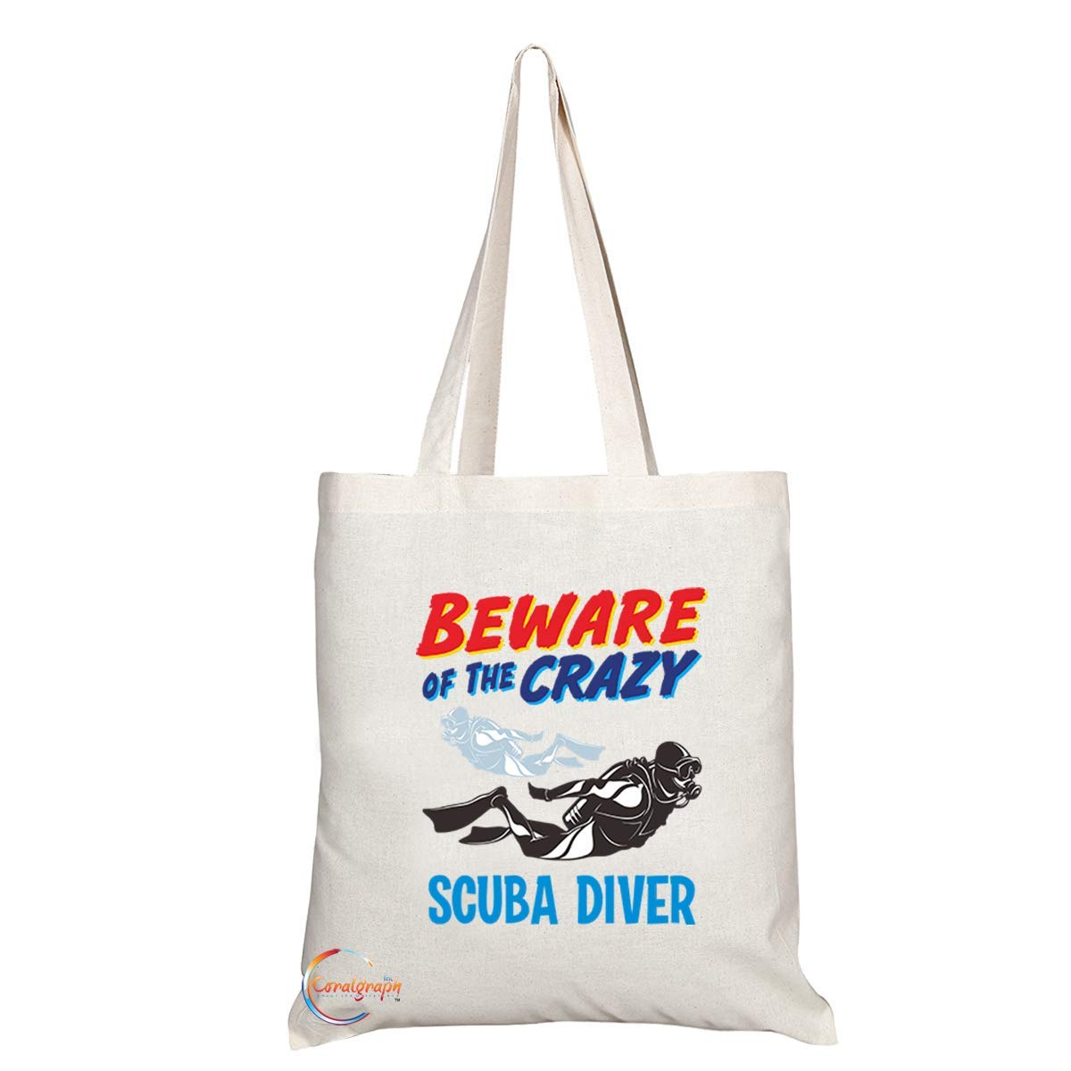 TB1002 Beware of the Crazy Scuba Diver Novelty Present Gift Printed Eco-Friendly Stylish Long Handled Tote Shoulder Bag