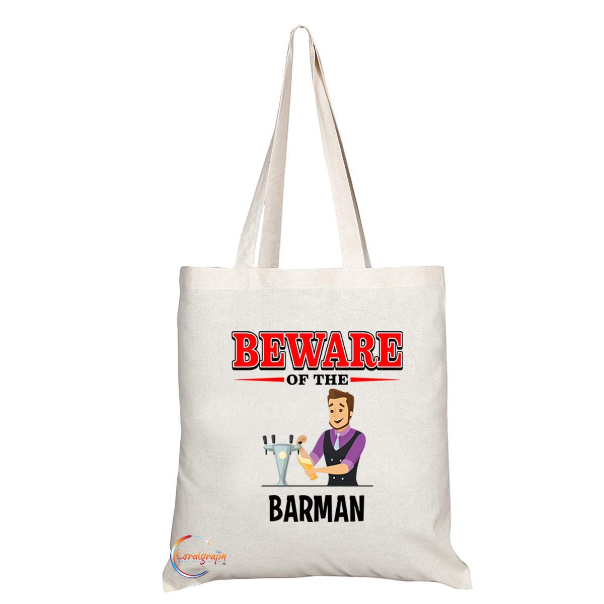 TB899 Beware of the Barman Novelty Present Gift Printed Eco-Friendly Stylish Long Handled Tote Shoulder Bag