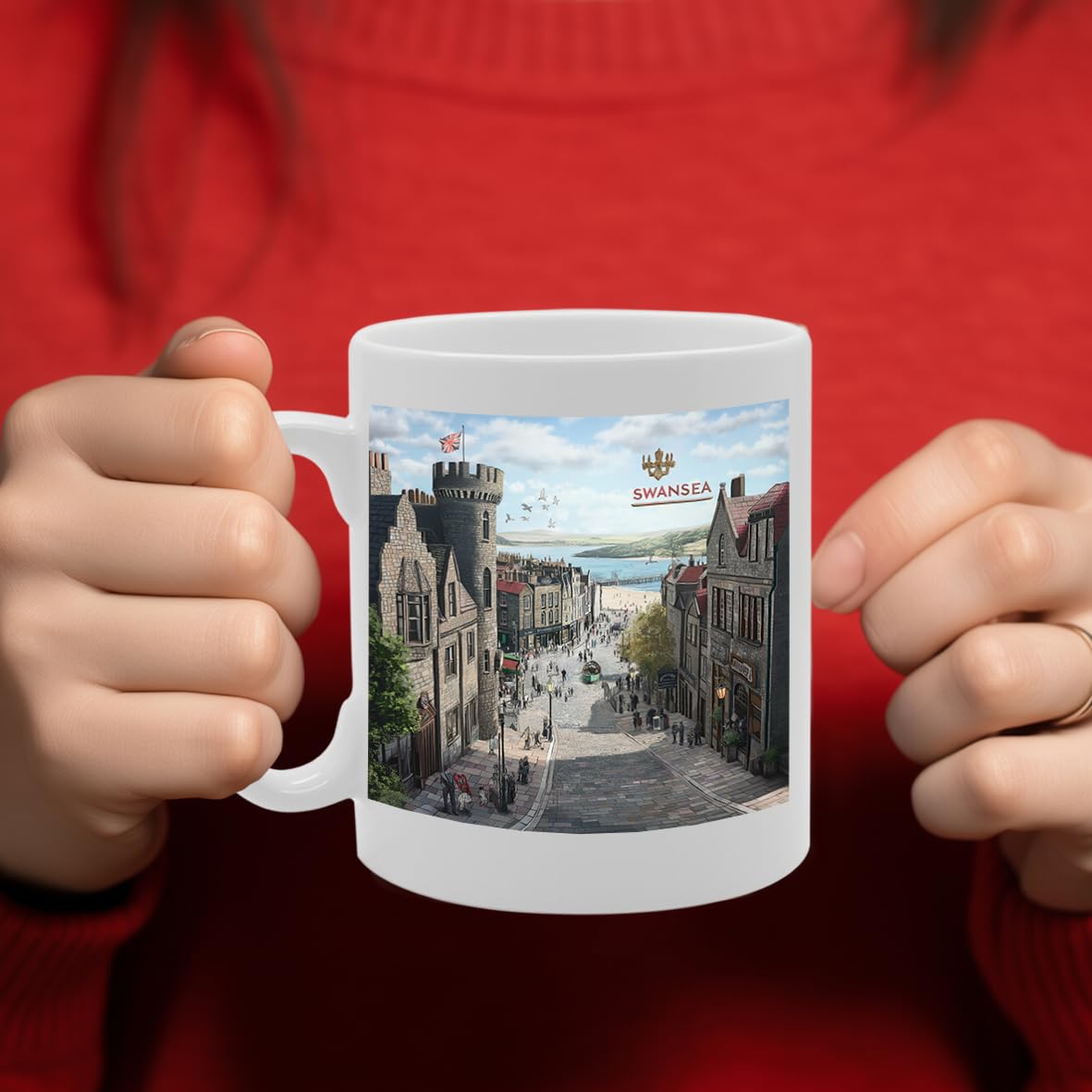 Printed Coffee Ceramic  Featuring Cities And Landmarks In United Kingdom (Swansea) - Funny Printed Coffee Mug - Great Gift Idea