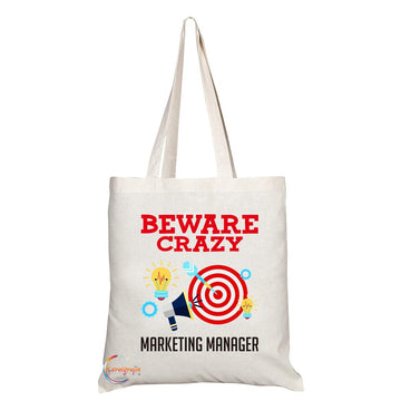 TB420 Beware Crazy Marketing Manager Novelty Present Gift Printed Eco-Friendly Stylish Long Handled Tote Shoulder Bag