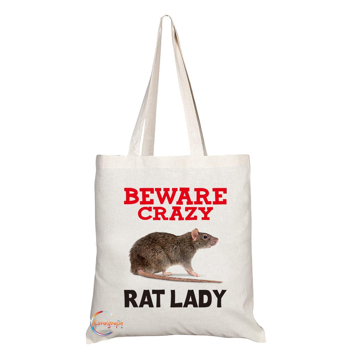 TB384 Beware Crazy Rat Lady Novelty Present Gift Printed Eco-Friendly Stylish Long Handled Tote Shoulder Bag