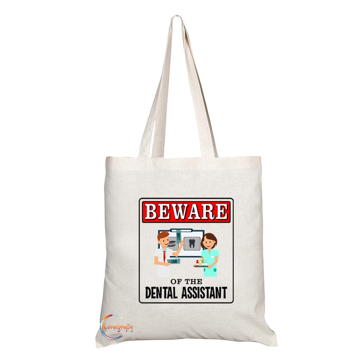 TB906 Beware of the Dental Assistant Novelty Present Gift Printed Eco-Friendly Stylish Long Handled Tote Shoulder Bag
