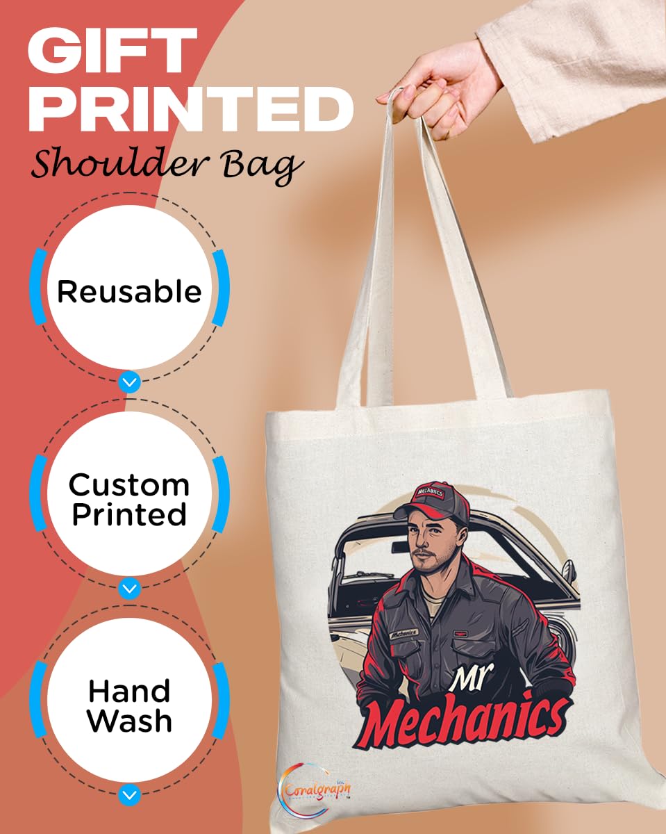 TB1724 Mr Mechanics Tote Bag - Great for Mechanics, Car Enthusiasts, Automotive Workers - Sustainable, Stylish, Long Handled, Durable and Reusable