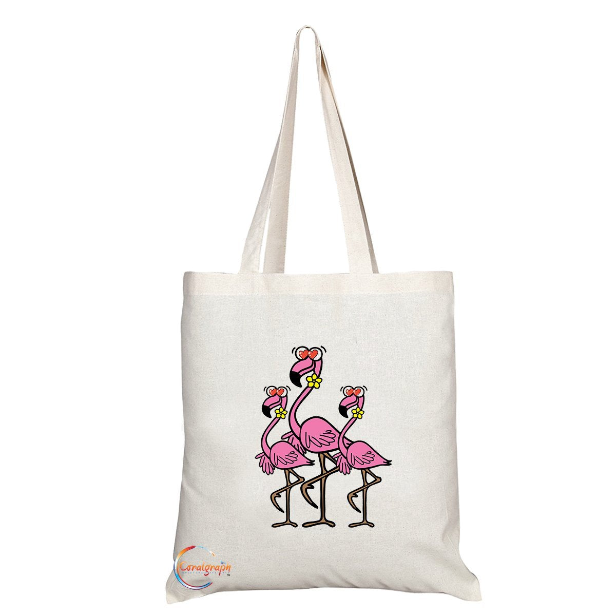 TB130 Love Flamingos Novelty Present Gift Printed Eco-Friendly Stylish Long Handled Tote Shoulder Bag