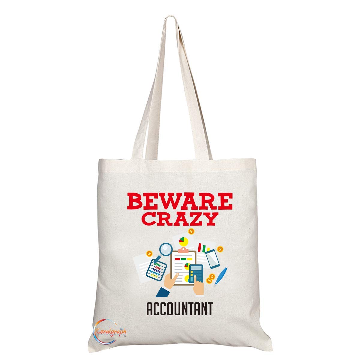 TB340 Beware Crazy Accountant Novelty Present Gift Printed Eco-Friendly Stylish Long Handled Tote Shoulder Bag