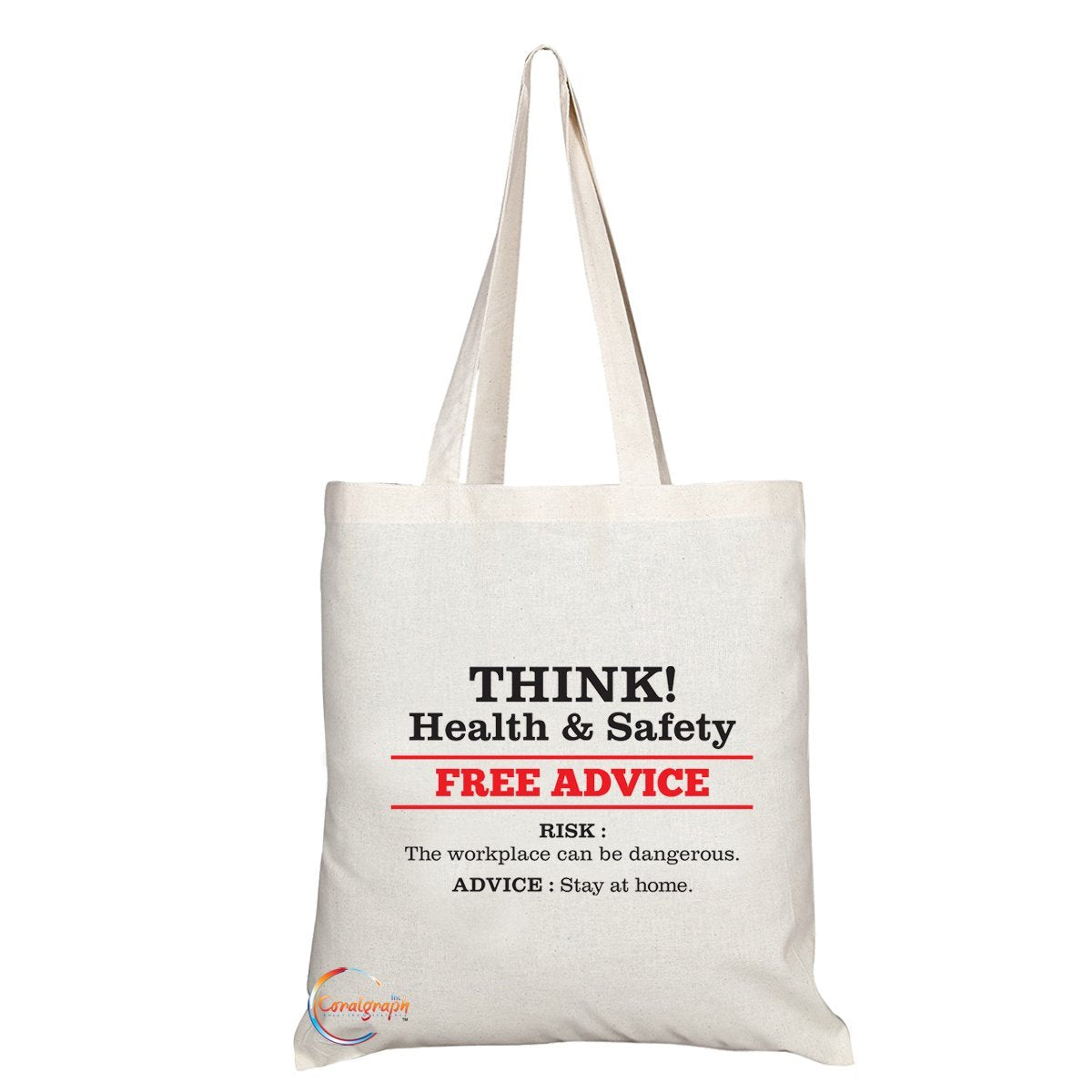 TB098 THINK! Health & Safety Funny FREE ADVICE Novelty Present Gift Printed Eco-Friendly Stylish Long Handled Tote Shoulder Bag