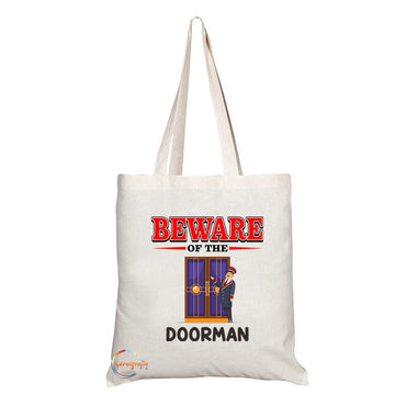 TB848 Beware of the Doorman Novelty Present Gift Printed Eco-Friendly Stylish Long Handled Tote Shoulder Bag