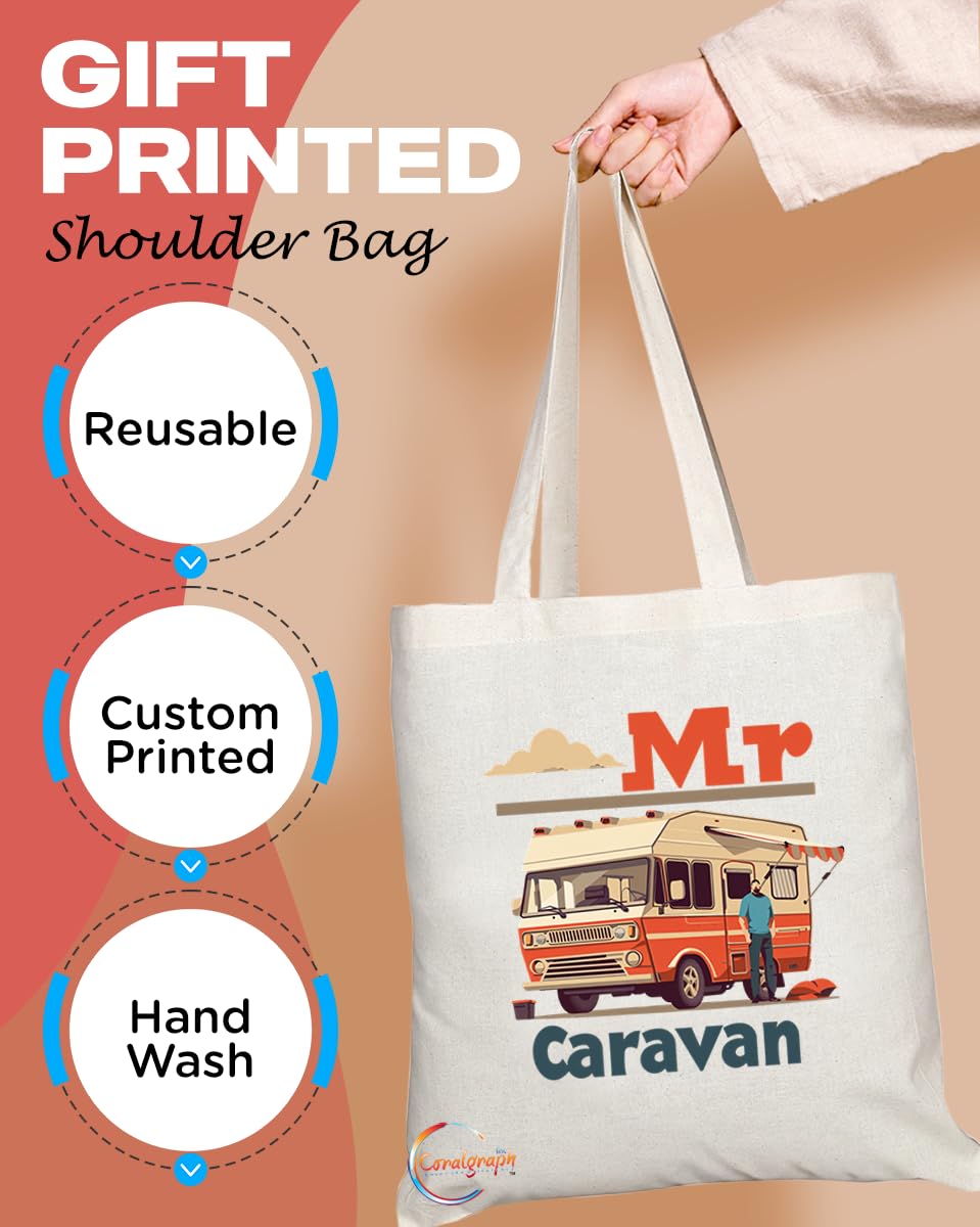 TB1713 Mr Caravan Tote Bag - Great for Caravan Owners, Travelers, Adventure Seekers - Sustainable, Stylish, Long Handled, Durable and Reusable