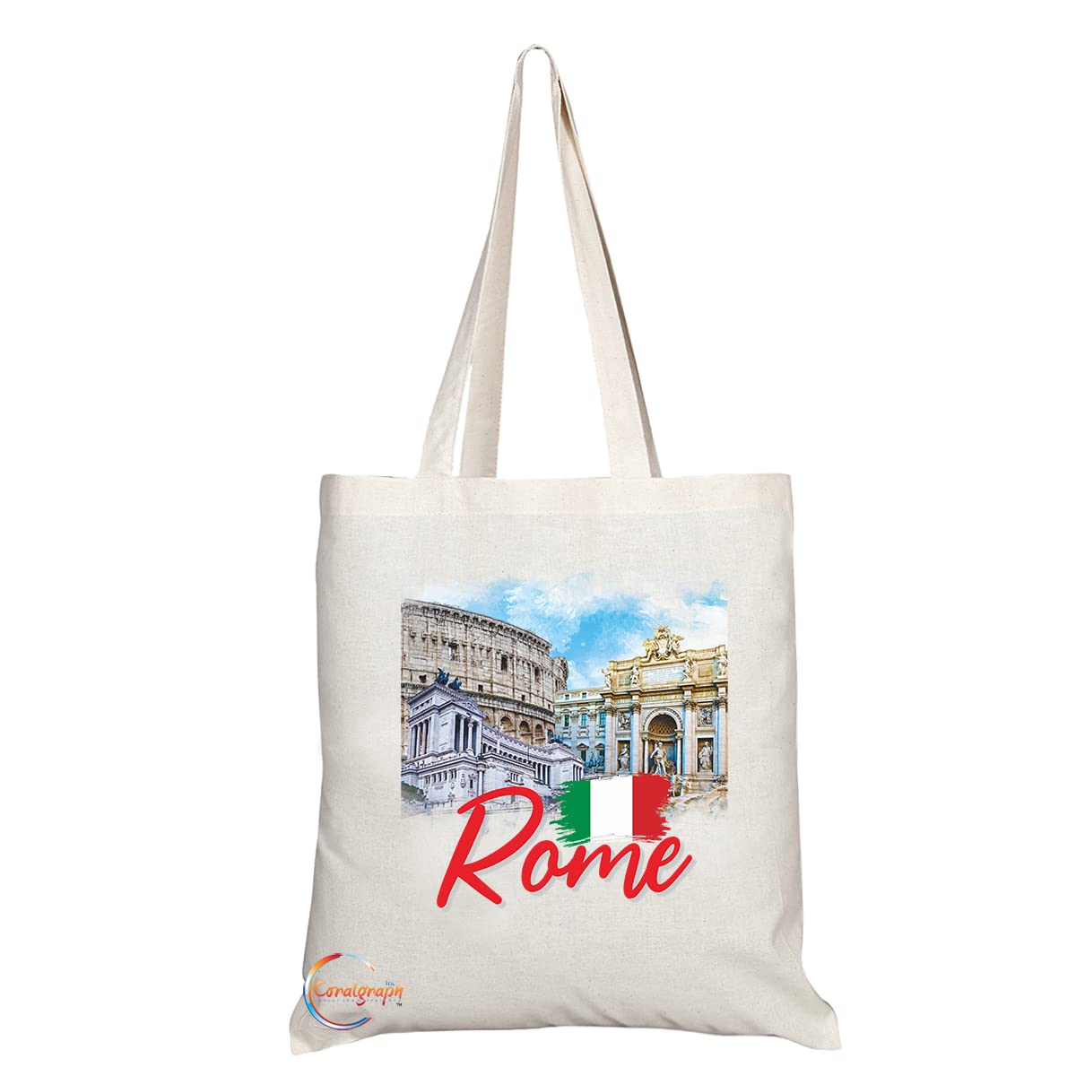 TB1528 Rome Italy - B Novelty Present Gift Printed Eco-Friendly Stylish Long Handled Tote Shoulder Bag