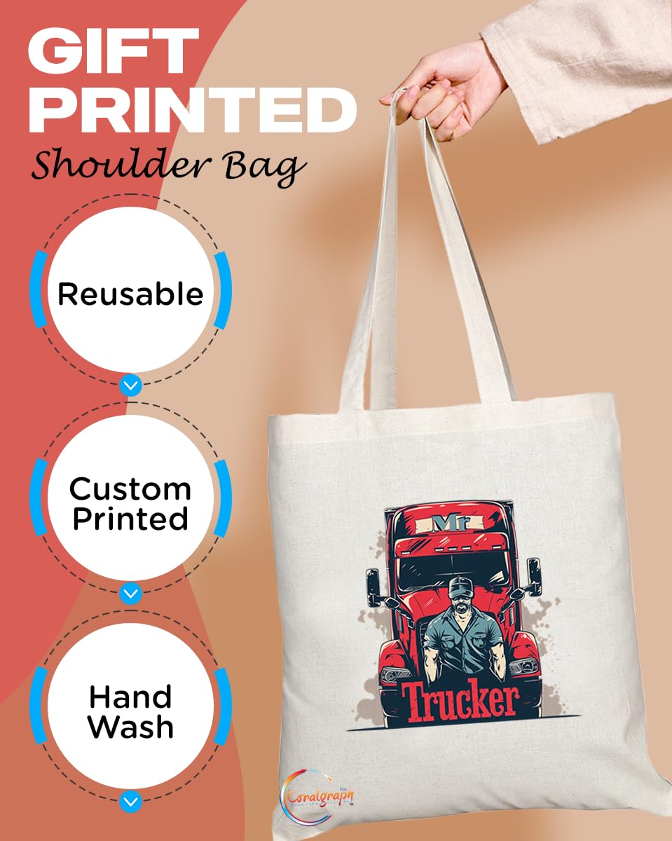 TB1716 Mr Trucker Tote Bag - Great for Truck Drivers, Haulers, Transportation Workers - Sustainable, Stylish, Long Handled, Durable and Reusable