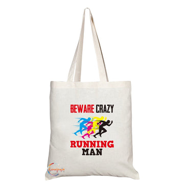 TB223 Beware Crazy Running Man (A) Novelty Present Gift Printed Eco-Friendly Stylish Long Handled Tote Shoulder Bag