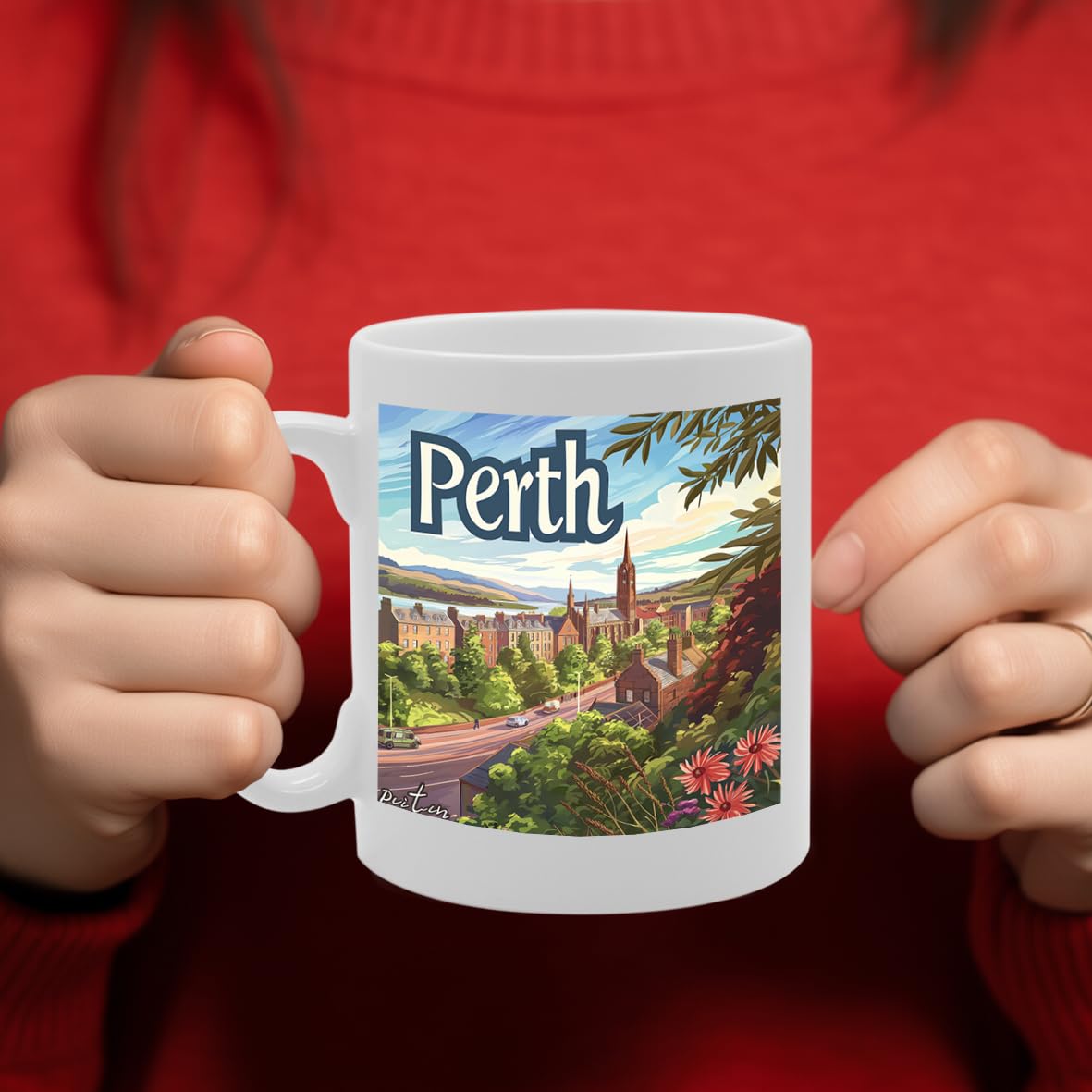 Printed Coffee Ceramic  Featuring Cities And Landmarks In United Kingdom (Perth) - Funny Printed Coffee Mug - Great Gift Idea