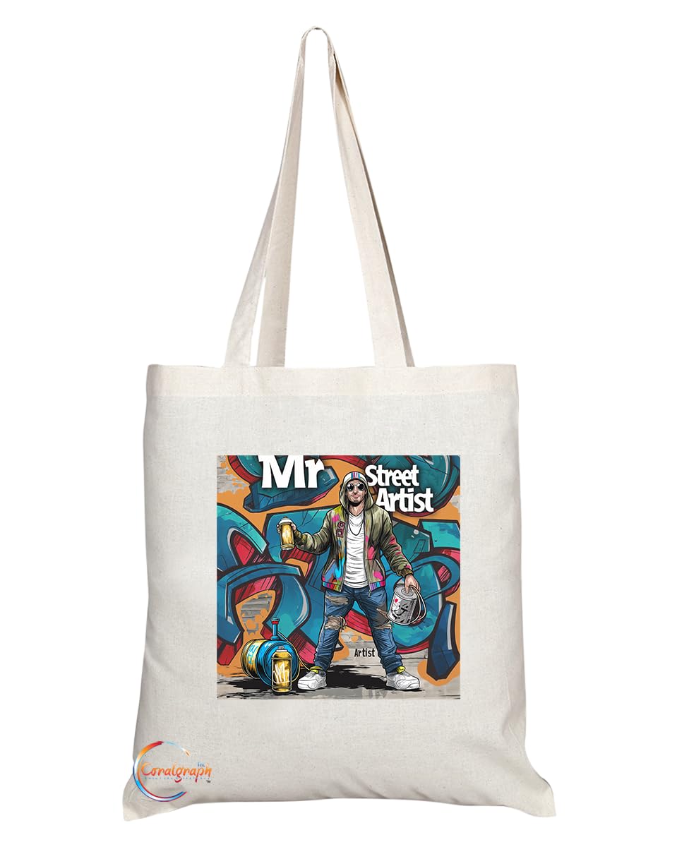 TB1949 Street Artist Souvenir Tote Bag - Depicting Iconic Street Artists in Action - Memory Keepsake for Art Enthusiasts Street Artist Memorabilia
