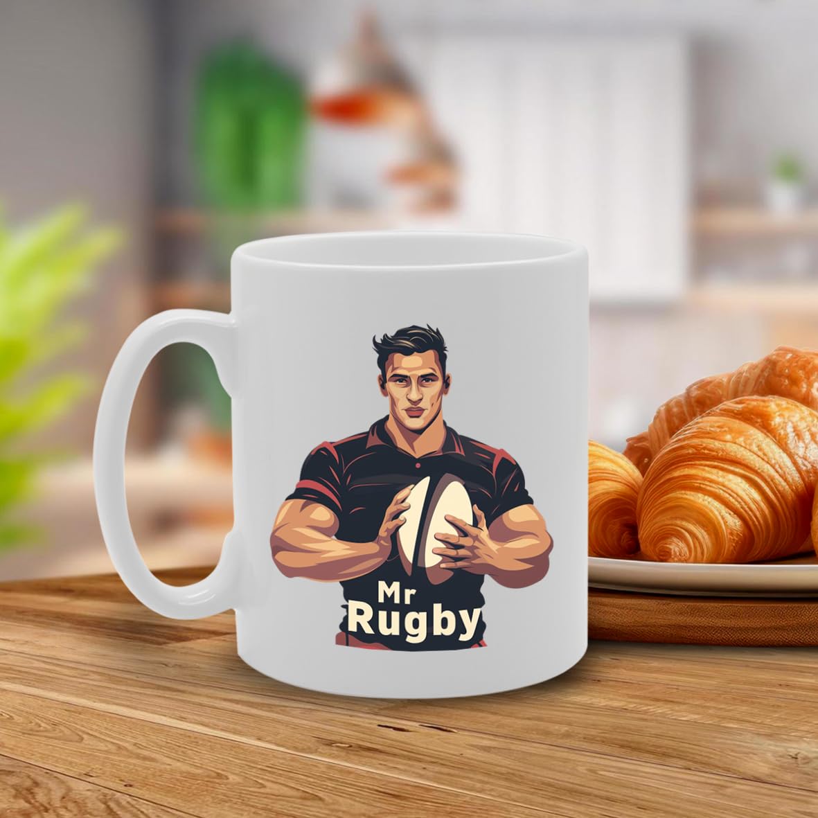 Mr Rugby  - Ideal For Rugby Players And Fans, Unique Rugby Ball Handle Design, 11Oz Ceramic Coffee  For Sports Enthusiasts Mg5906 - Funny Printed Coffee Mug - Great Gift Idea