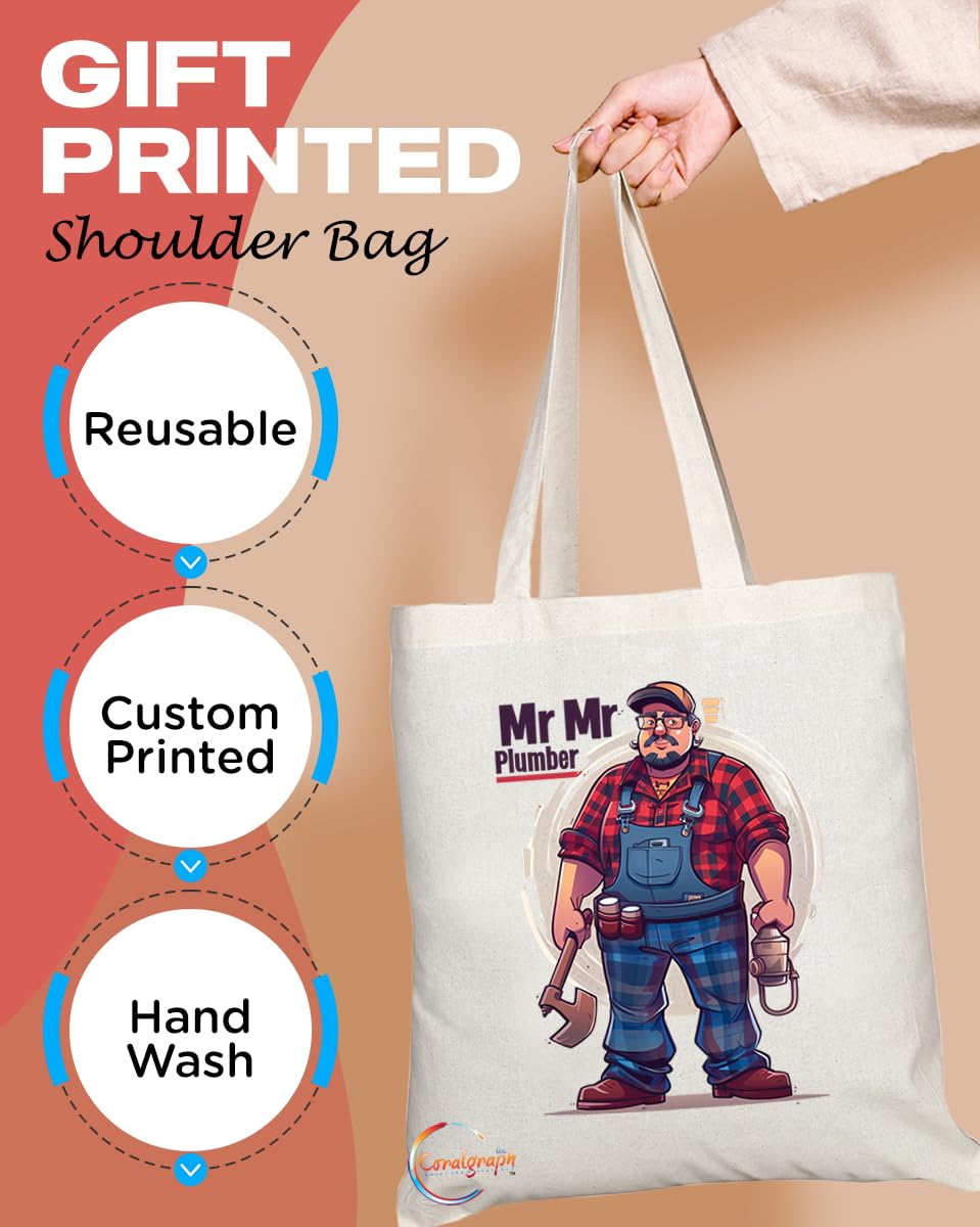 TB1745 Mr Plumber Tote Bag - Great for Plumbers, Pipefitters, Plumbing Enthusiasts - Sustainable, Stylish, Long Handled, Durable and Reusable