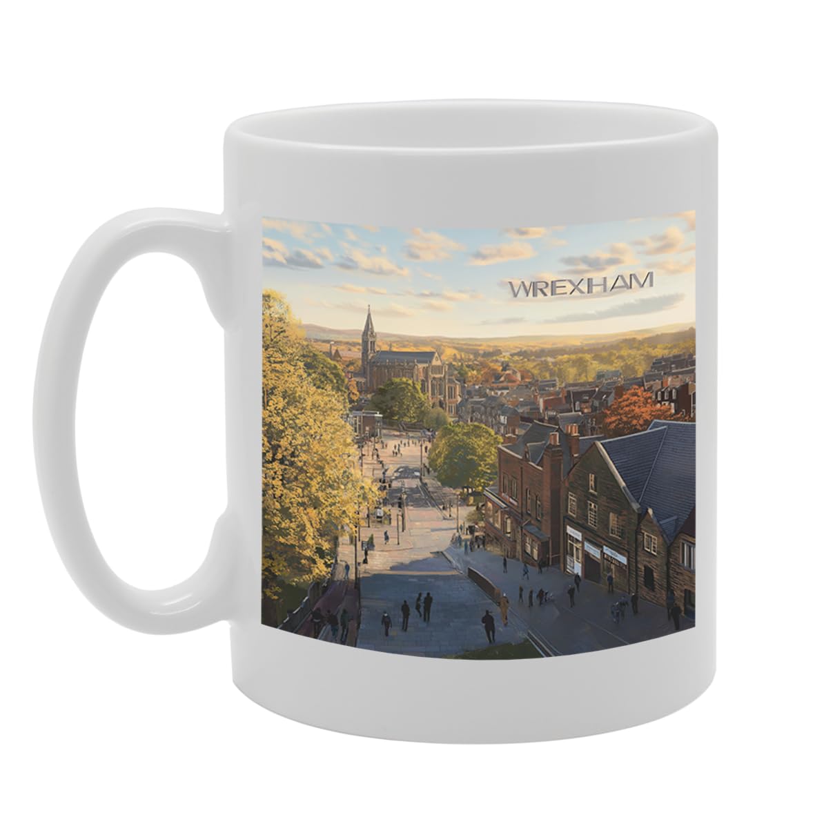 Printed Coffee Ceramic  Featuring Cities And Landmarks In United Kingdom (Wrexham) - Funny Printed Coffee Mug - Great Gift Idea