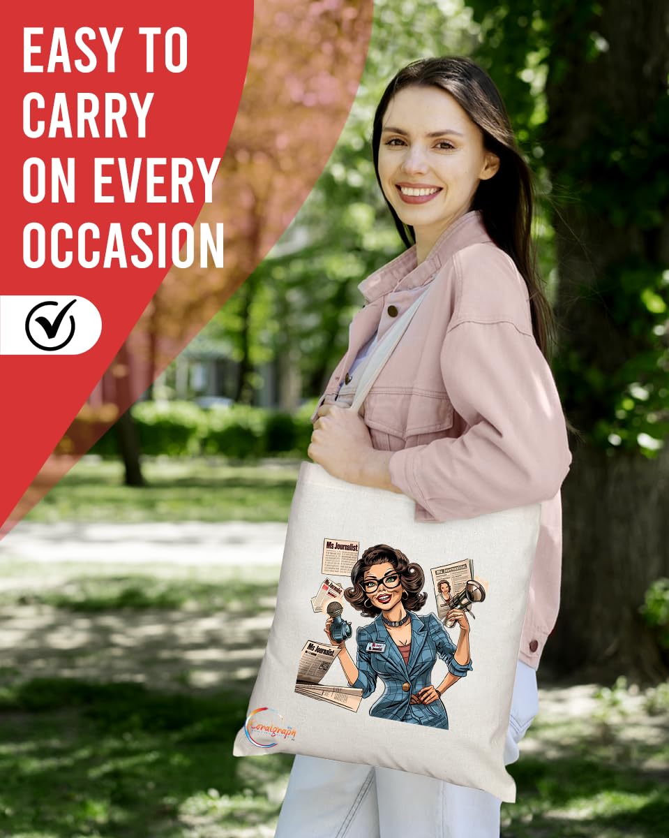 TB1850 Ms Journalist Tote Bag - Great Gift for Female Journalists, Writers, Media Enthusiasts - Durable, Stylish, Eco-Friendly, Reusable, Spacious, and Lightweight