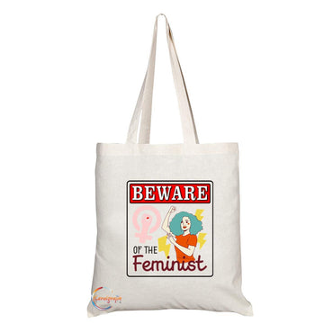 TB940 Beware of the Feminist Novelty Present Gift Printed Eco-Friendly Stylish Long Handled Tote Shoulder Bag