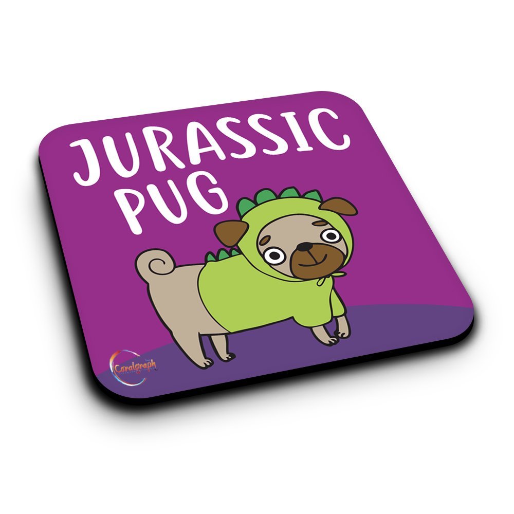 ER092 JURASSIC PUG Novelty Present Gift Printed MDF Wooden Coaster