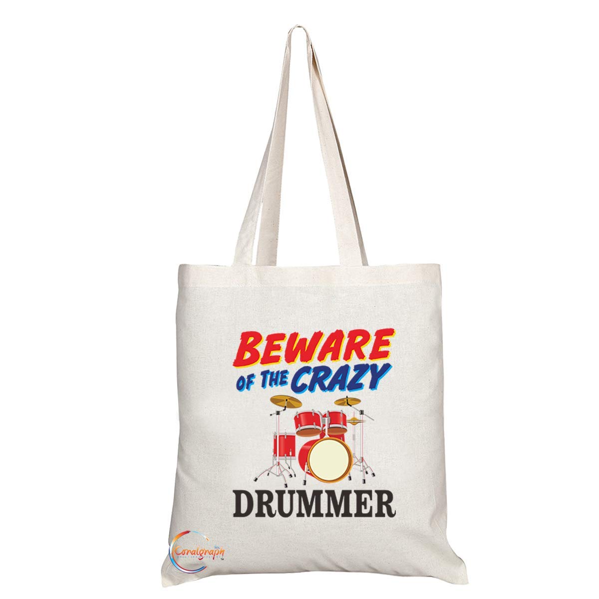 TB1009 Beware of the Crazy Drummer Novelty Present Gift Printed Eco-Friendly Stylish Long Handled Tote Shoulder Bag
