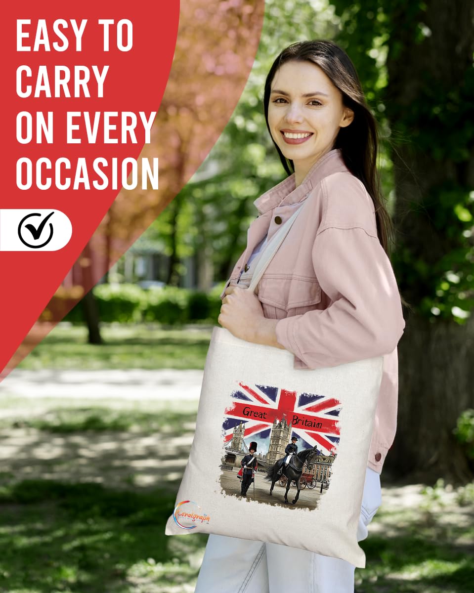 TB2025 - Natural Reusable Shopping Souvenir Tote Bag Featuring Great Britain - (Design 2)