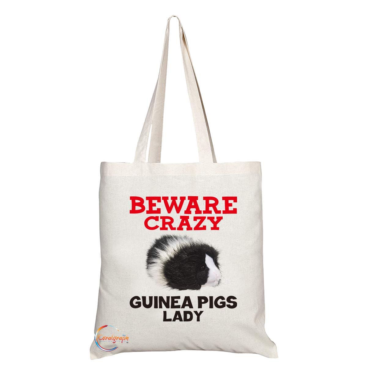 TB390 Beware Crazy Guinea Pigs Lady Novelty Present Gift Printed Eco-Friendly Stylish Long Handled Tote Shoulder Bag