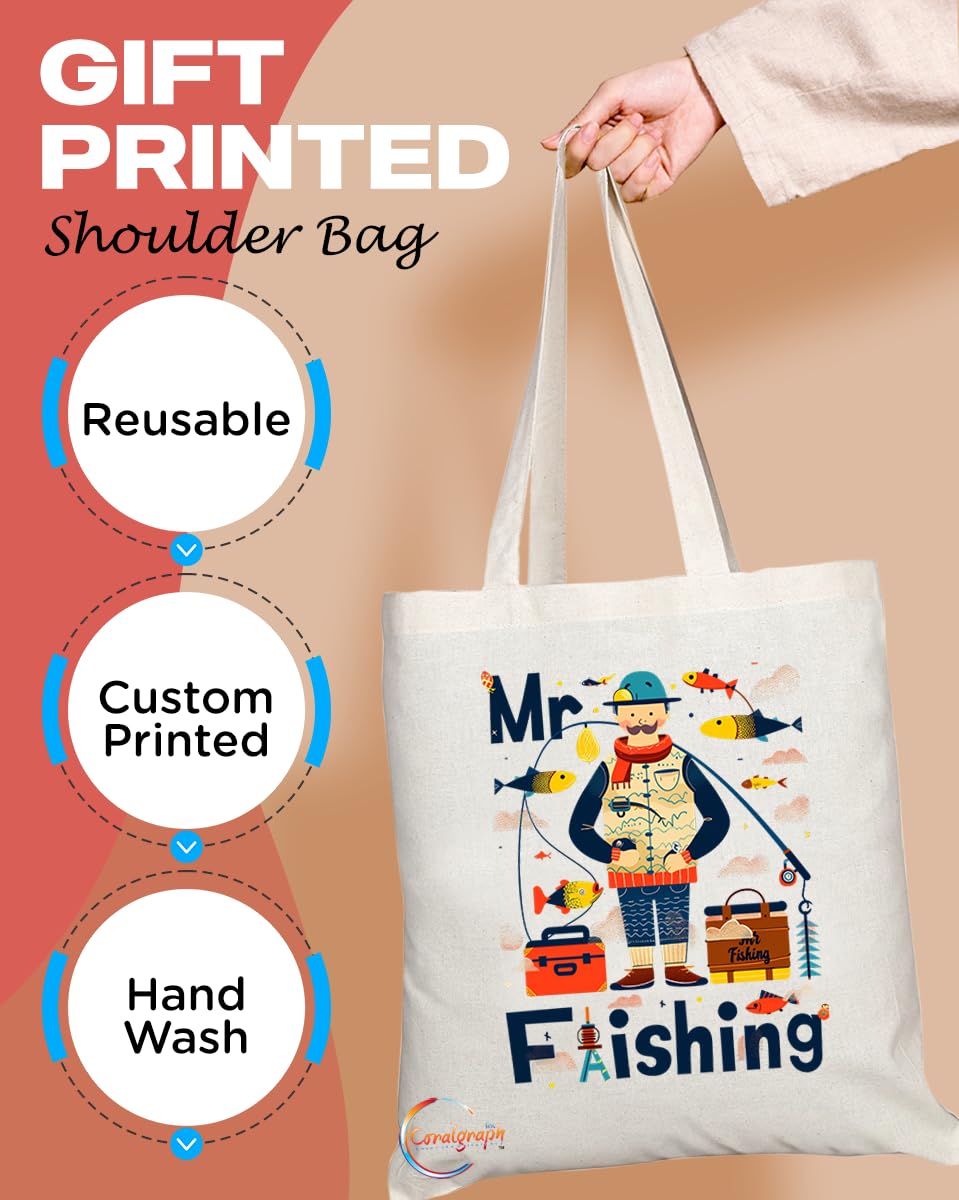TB1701 Mr Fishing Tote Bag - Ideal for Fishermen, Fishing Enthusiasts, Anglers, Fishing Lovers - Sustainable, Stylish, Long Handled, Durable and Reusable