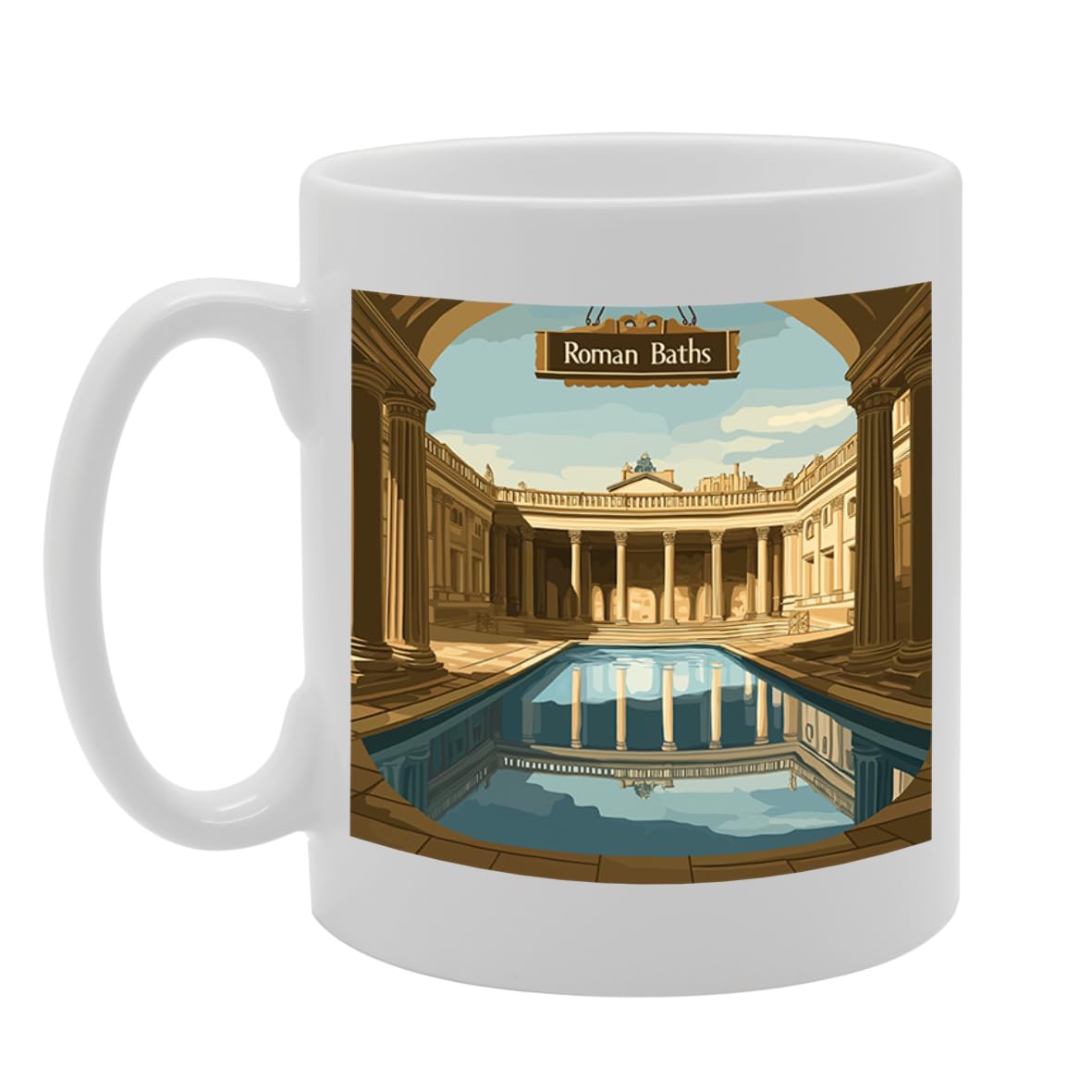 Printed Coffee Ceramic  Featuring Cities And Landmarks In United Kingdom (Bath Roman Baths) - Funny Printed Coffee Mug - Great Gift Idea