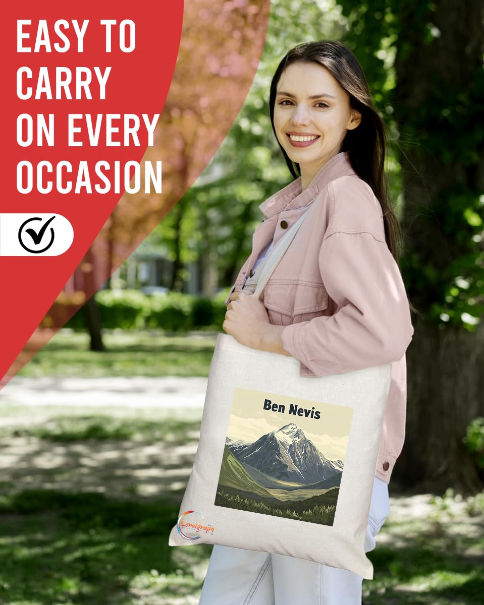 Natural Reusable Shopping Souvenir Tote Bag Featuring Cities and Landmarks in United Kingdom (Ben Nevis)