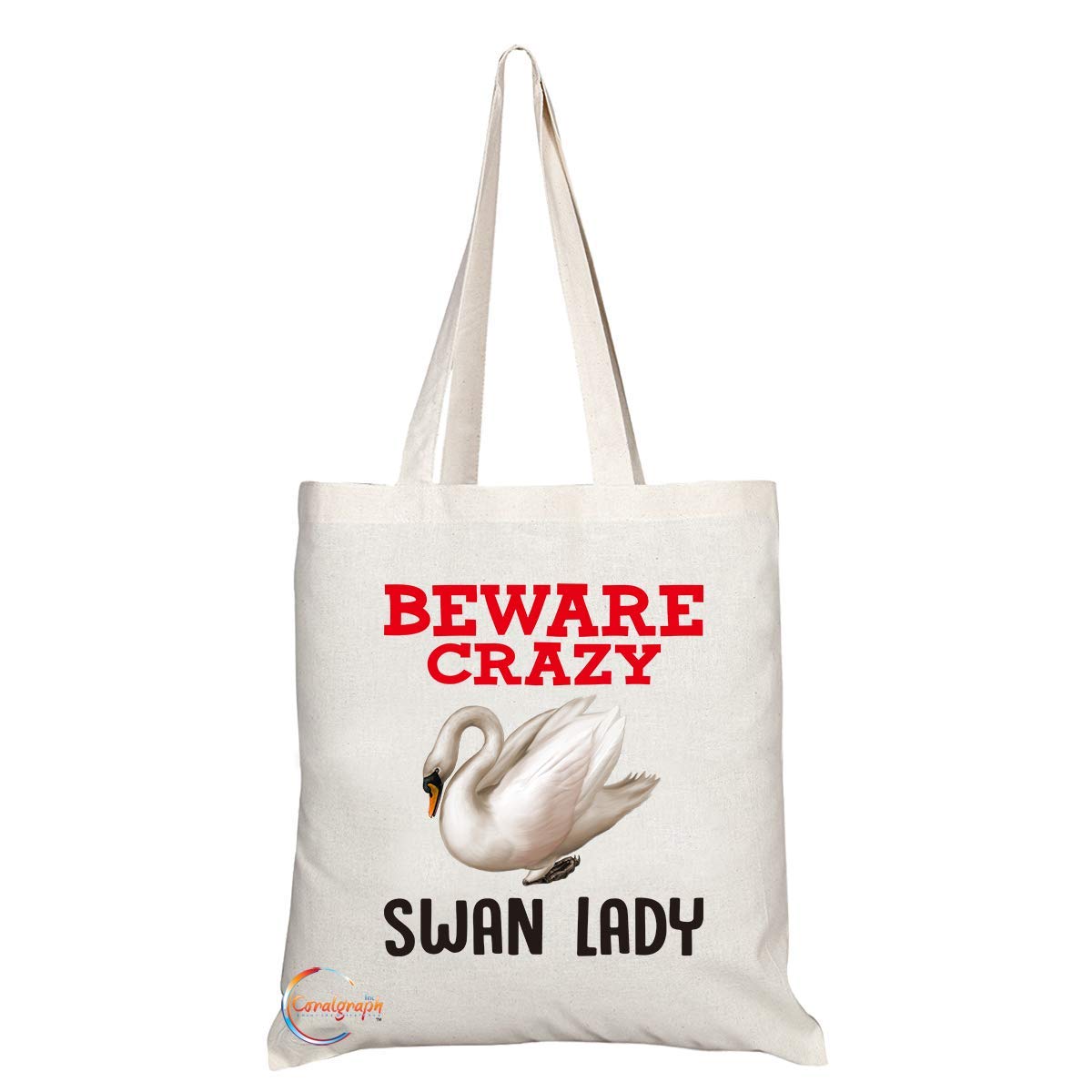 TB362 Beware Crazy Swan Lady Novelty Present Gift Printed Eco-Friendly Stylish Long Handled Tote Shoulder Bag