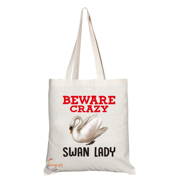 TB362 Beware Crazy Swan Lady Novelty Present Gift Printed Eco-Friendly Stylish Long Handled Tote Shoulder Bag