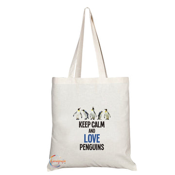 TB310 Keep Calm And Love Penguins Novelty Present Gift Printed Eco-Friendly Stylish Long Handled Tote Shoulder Bag