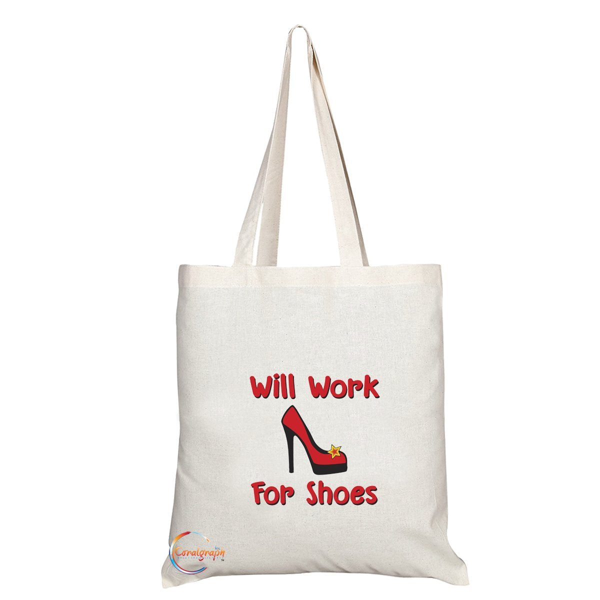 TB175 Will Work For Shoes Novelty Present Gift Printed Eco-Friendly Stylish Long Handled Tote Shoulder Bag